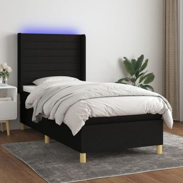 vidaXL Boxspring met matras en LED stof zwart 90x190 cm