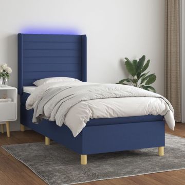 vidaXL Boxspring met matras en LED stof blauw 90x200 cm