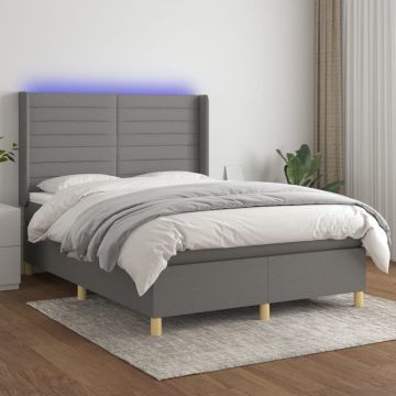 vidaXL Boxspring met matras en LED stof donkergrijs 140x190 cm