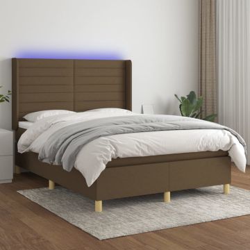 vidaXL Boxspring met matras en LED stof donkerbruin 140x190 cm