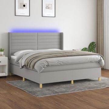 vidaXL Boxspring met matras en LED stof lichtgrijs 160x200 cm