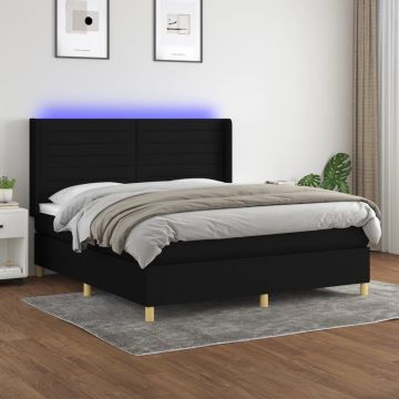 vidaXL Boxspring met matras en LED stof zwart 160x200 cm