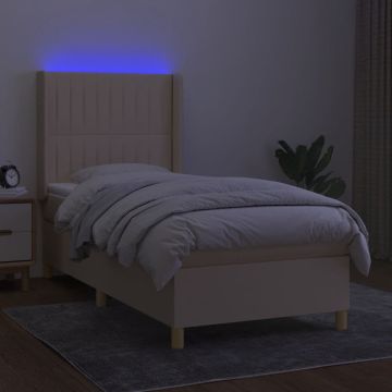 vidaXL Boxspring met matras en LED stof crèmekleurig 80x200 cm