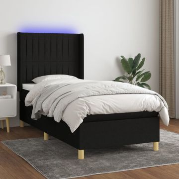 vidaXL Boxspring met matras en LED stof zwart 90x190 cm