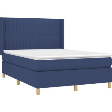 vidaXL Boxspring met matras en LED stof blauw 140x200 cm