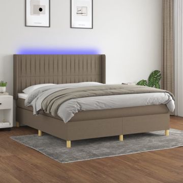 vidaXL Boxspring met matras en LED stof taupe 180x200 cm