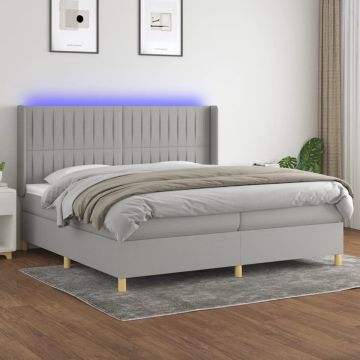 vidaXL Boxspring met matras en LED stof lichtgrijs 200x200 cm