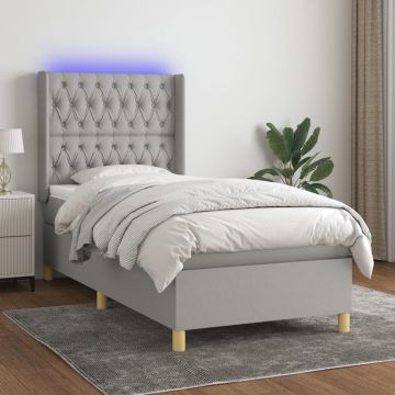 vidaXL Boxspring met matras en LED stof lichtgrijs 90x190 cm