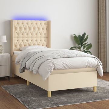 vidaXL Boxspring met matras en LED stof crèmekleurig 80x200 cm