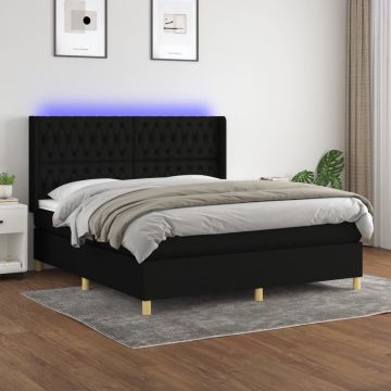 vidaXL Boxspring met matras en LED stof zwart 160x200 cm