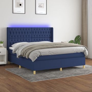 vidaXL Boxspring met matras en LED stof blauw 160x200 cm