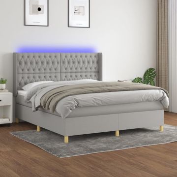 vidaXL Boxspring met matras en LED stof lichtgrijs 180x200 cm