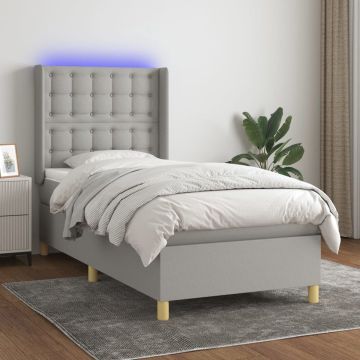 vidaXL Boxspring met matras en LED stof lichtgrijs 90x190 cm