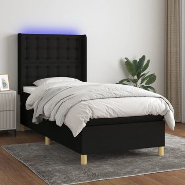 vidaXL Boxspring met matras en LED stof zwart 90x200 cm