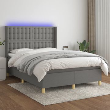 vidaXL Boxspring met matras en LED stof donkergrijs 140x190 cm