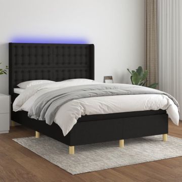 vidaXL Boxspring met matras en LED stof zwart 140x190 cm