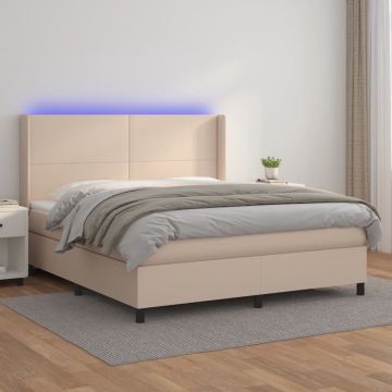 vidaXL Boxspring met matras en LED kunstleer cappuccinokleur 160x200cm