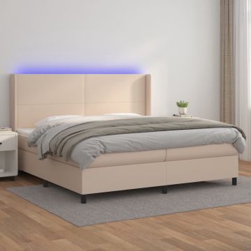 vidaXL Boxspring met matras en LED kunstleer cappuccinokleur 200x200cm