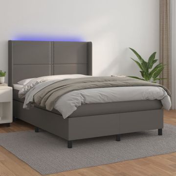 vidaXL Boxspring met matras en LED kunstleer grijs 140x190 cm