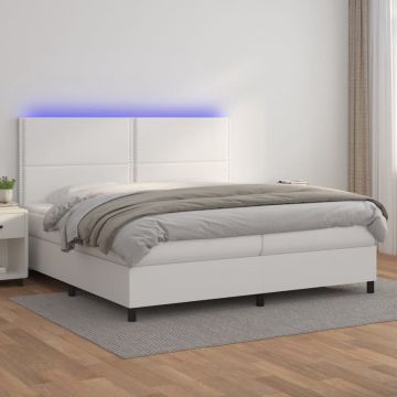 vidaXL Boxspring met matras en LED kunstleer wit 200x200 cm