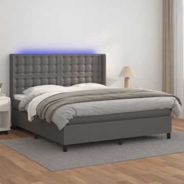 vidaXL Boxspring met matras en LED kunstleer grijs 180x200 cm