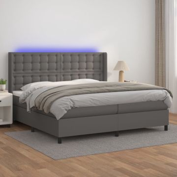 vidaXL Boxspring met matras en LED kunstleer grijs 200x200 cm