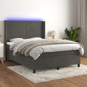 vidaXL Boxspring met matras en LED fluweel donkergrijs 140x200 cm