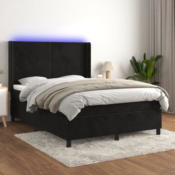 vidaXL Boxspring met matras en LED fluweel zwart 140x200 cm