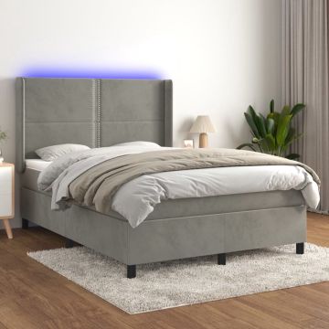 vidaXL Boxspring met matras en LED fluweel lichtgrijs 140x190 cm