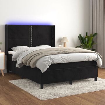 vidaXL Boxspring met matras en LED fluweel zwart 140x190 cm