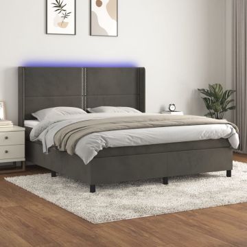 vidaXL Boxspring met matras en LED fluweel donkergrijs 160x200 cm