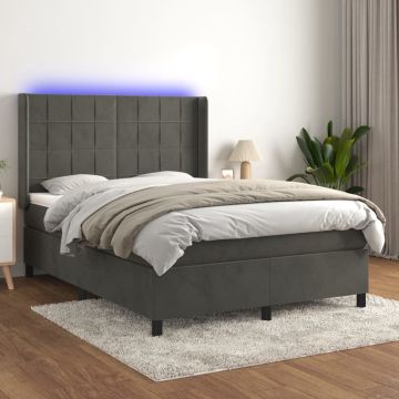 vidaXL Boxspring met matras en LED fluweel donkergrijs 140x200 cm