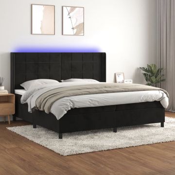 vidaXL Boxspring met matras en LED fluweel zwart 200x200 cm