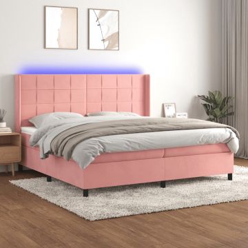 vidaXL Boxspring met matras en LED fluweel roze 200x200 cm