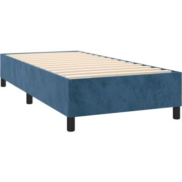 vidaXL Boxspring met matras en LED fluweel donkerblauw 90x190 cm