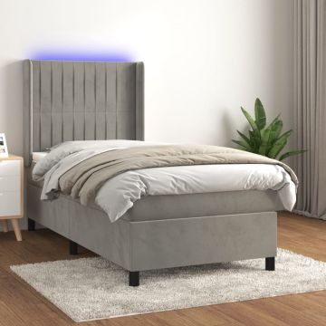 vidaXL Boxspring met matras en LED fluweel lichtgrijs 100x200 cm