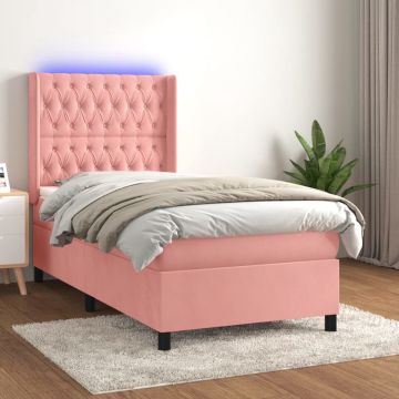 vidaXL Boxspring met matras en LED fluweel roze 80x200 cm