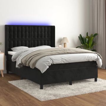 vidaXL Boxspring met matras en LED fluweel zwart 140x190 cm