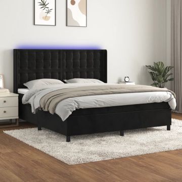 vidaXL Boxspring met matras en LED fluweel zwart 180x200 cm