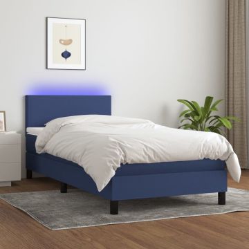 vidaXL Boxspring met matras en LED stof blauw 90x200 cm