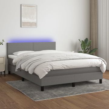 vidaXL Boxspring met matras en LED stof donkergrijs 140x190 cm