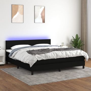 vidaXL Boxspring met matras en LED stof zwart 180x200 cm