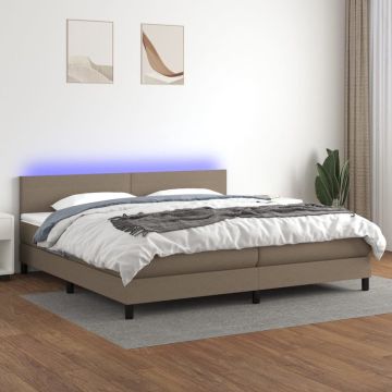 vidaXL Boxspring met matras en LED stof taupe 200x200 cm