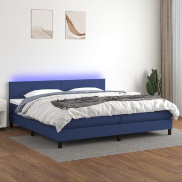 vidaXL Boxspring met matras en LED stof blauw 200x200 cm