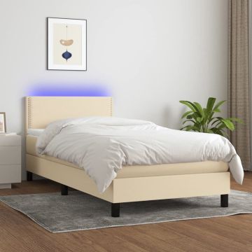 vidaXL Boxspring met matras en LED stof crèmekleurig 80x200 cm