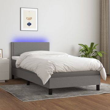 vidaXL Boxspring met matras en LED stof donkergrijs 90x190 cm