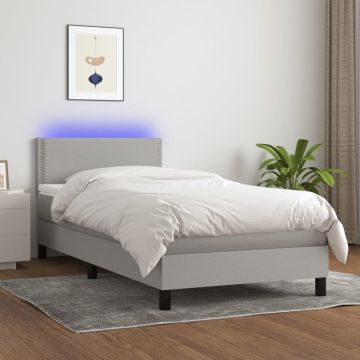 vidaXL Boxspring met matras en LED stof lichtgrijs 90x200 cm