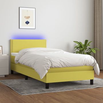 vidaXL Boxspring met matras en LED stof groen 100x200 cm