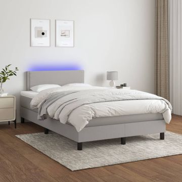 vidaXL Boxspring met matras en LED stof lichtgrijs 120x200 cm