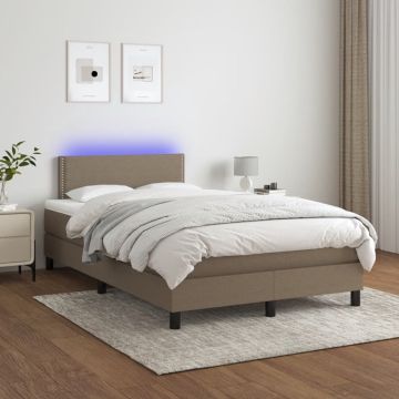 vidaXL Boxspring met matras en LED stof taupe 120x200 cm